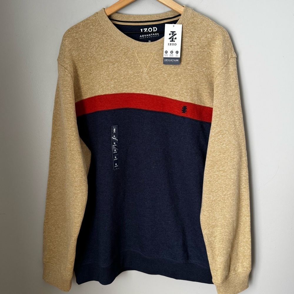 NWT- IZOD Advantage Performance quarter zip fleece sweater Sz XL Heathered Camel - Picture 2 of 8